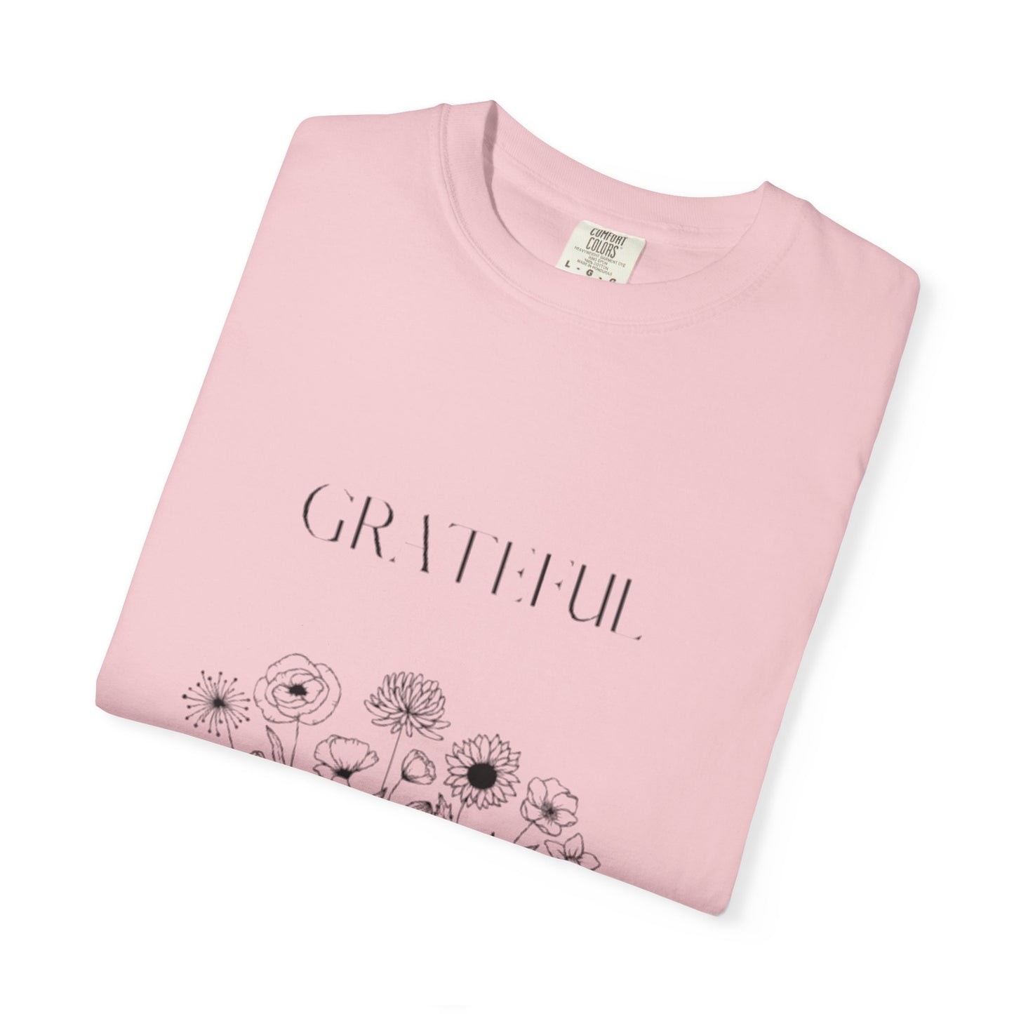 Grateful Floral T-Shirt — 'Grateful' Front with Scripture Back (Christian Faith Tee)