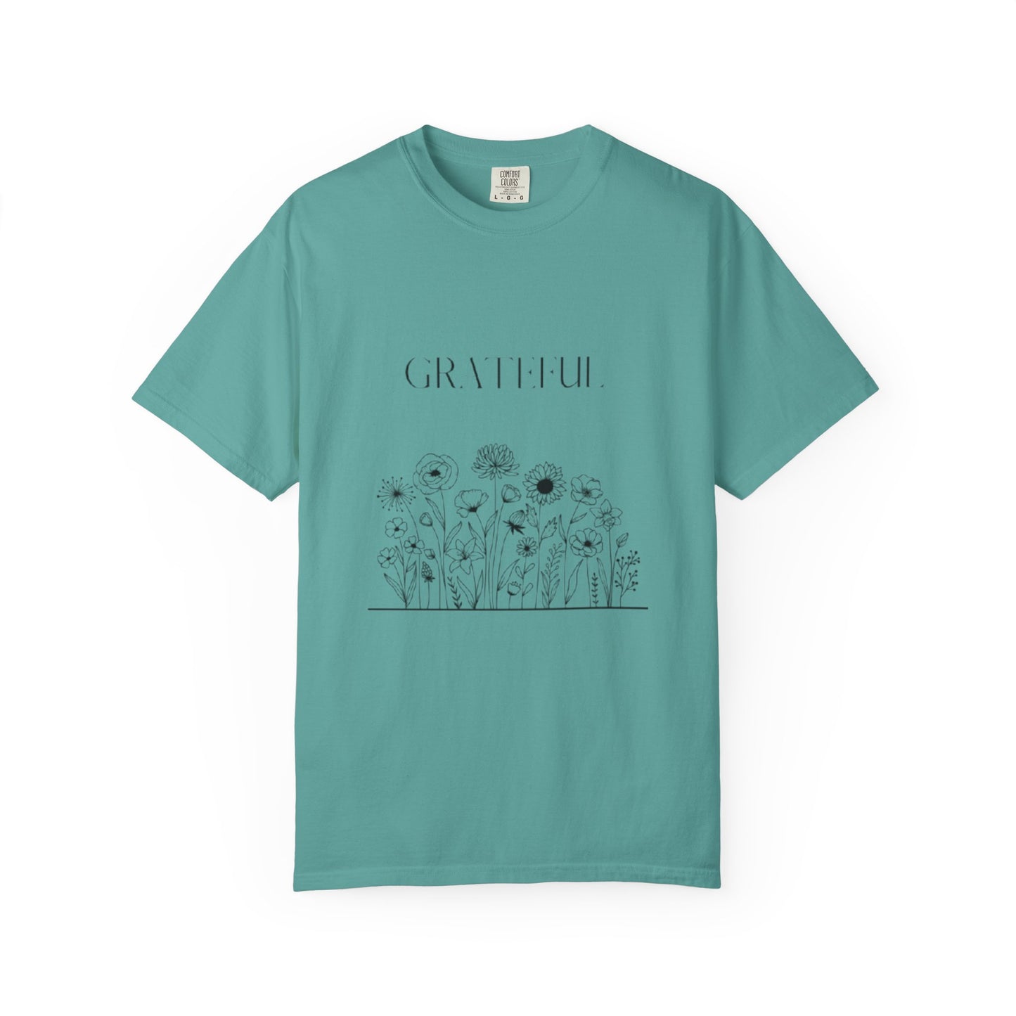 Grateful Floral T-Shirt — 'Grateful' Front with Scripture Back (Christian Faith Tee)
