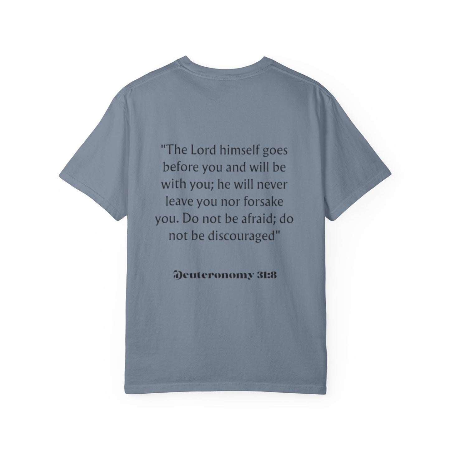 Faith Cross T‑Shirt — Christian Scripture Deuteronomy 31:8 Tee