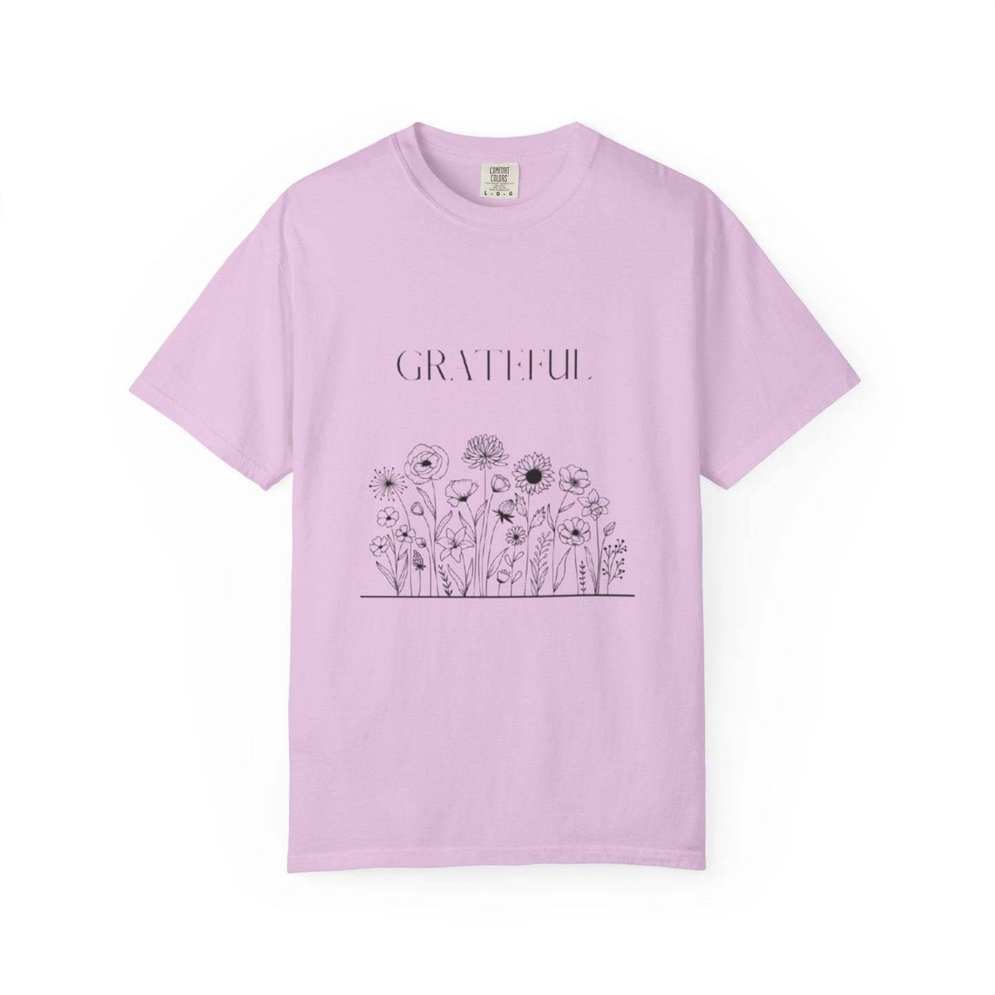Grateful Floral T-Shirt — 'Grateful' Front with Scripture Back (Christian Faith Tee)