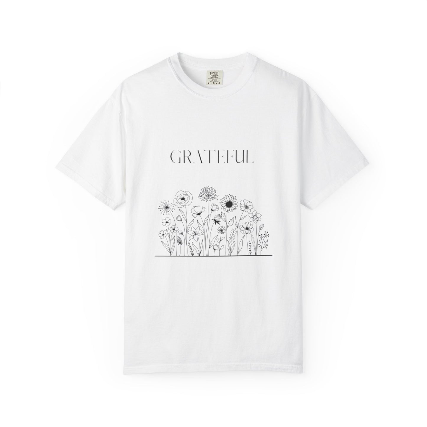 Grateful Floral T-Shirt — 'Grateful' Front with Scripture Back (Christian Faith Tee)