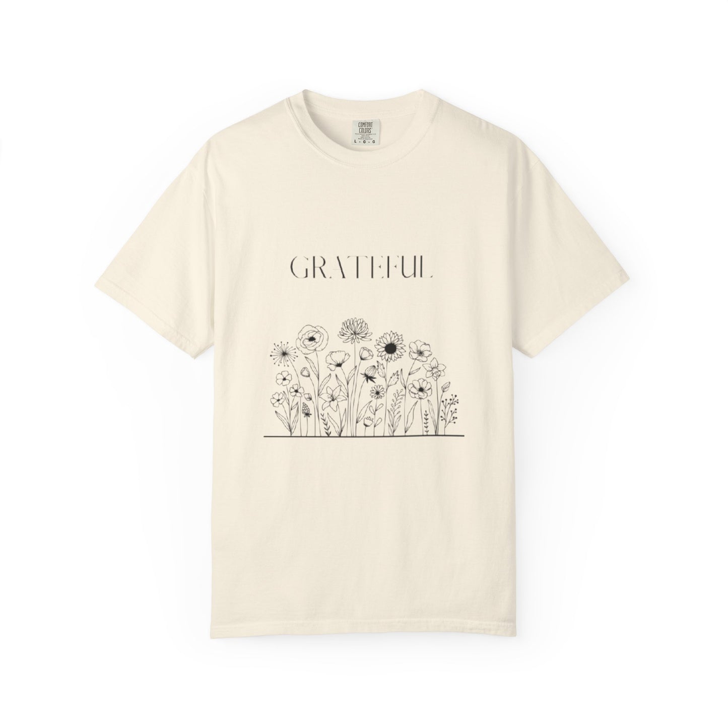 Grateful Floral T-Shirt — 'Grateful' Front with Scripture Back (Christian Faith Tee)