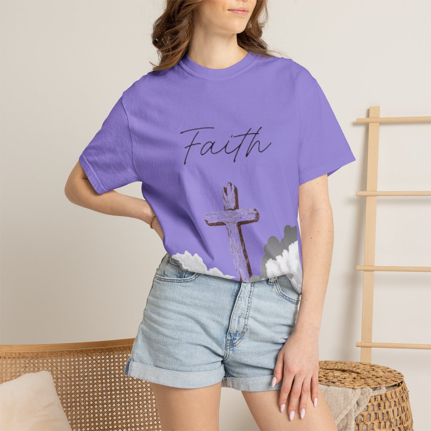 Faith Cross T‑Shirt — Christian Scripture Deuteronomy 31:8 Tee