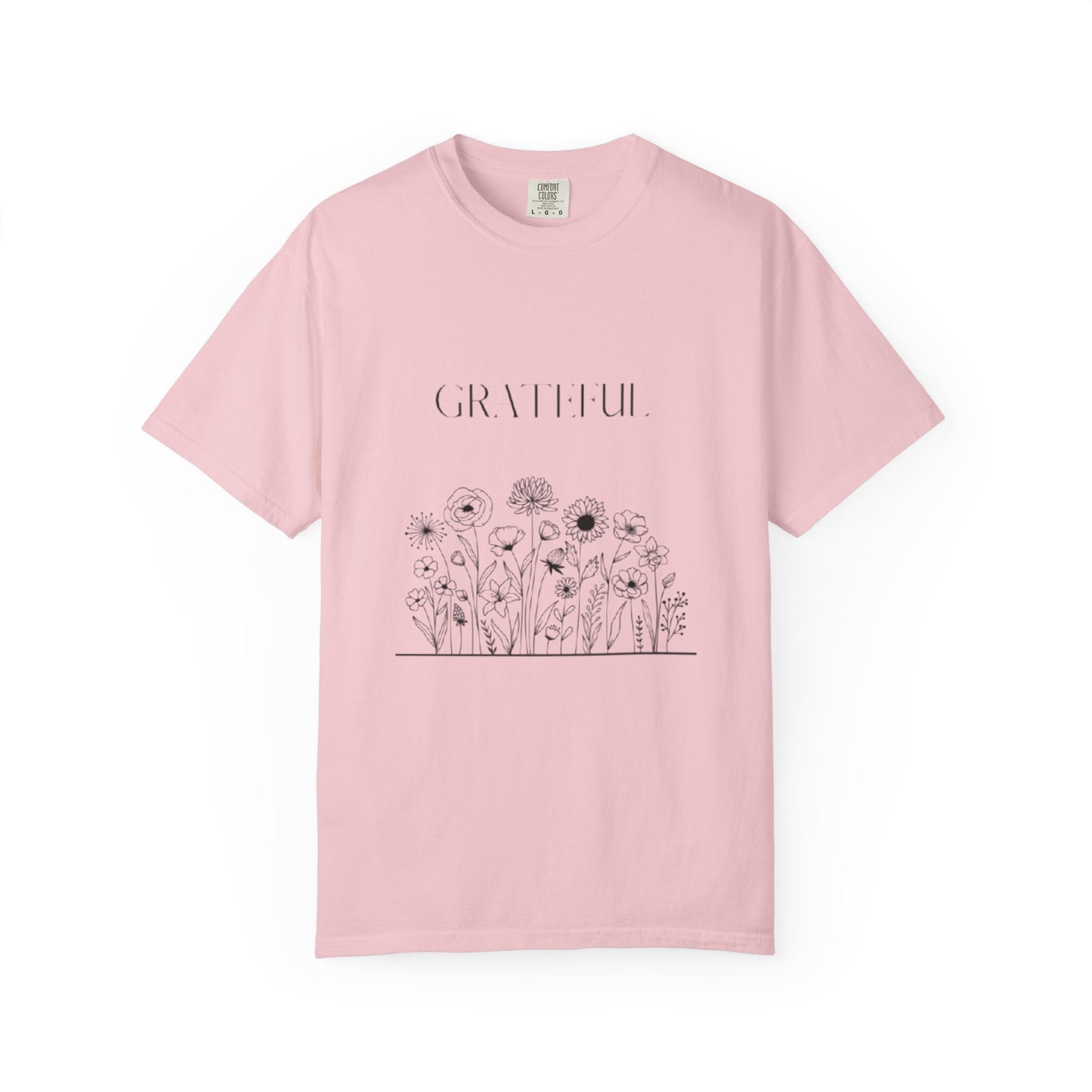 Grateful Floral T-Shirt — 'Grateful' Front with Scripture Back (Christian Faith Tee)