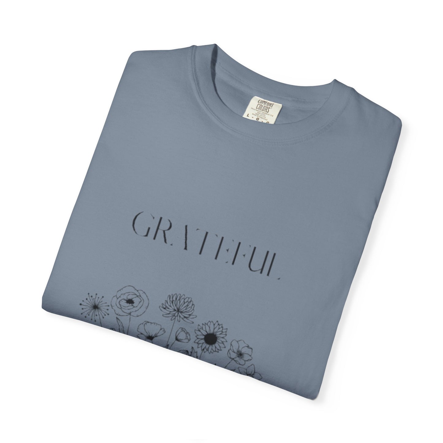 Grateful Floral T-Shirt — 'Grateful' Front with Scripture Back (Christian Faith Tee)
