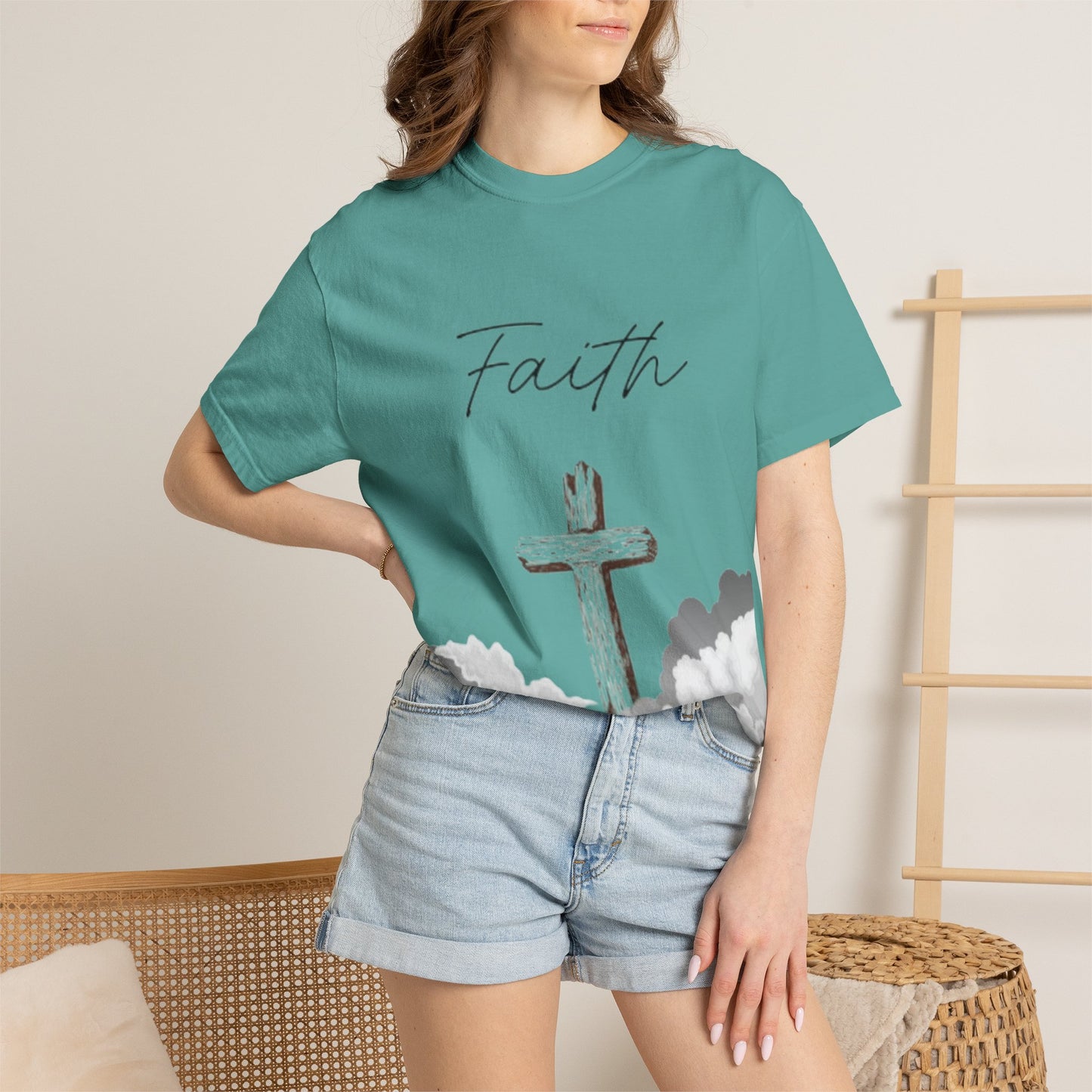 Faith Cross T‑Shirt — Christian Scripture Deuteronomy 31:8 Tee