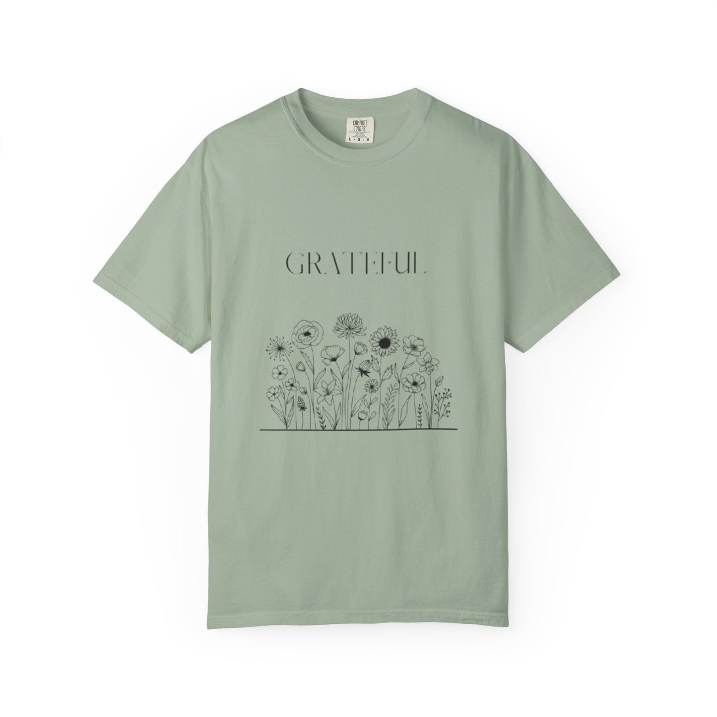 Grateful Floral T-Shirt — 'Grateful' Front with Scripture Back (Christian Faith Tee)