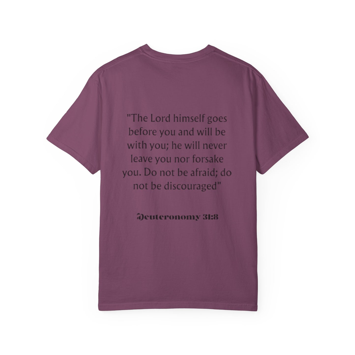 Faith Cross T‑Shirt — Christian Scripture Deuteronomy 31:8 Tee