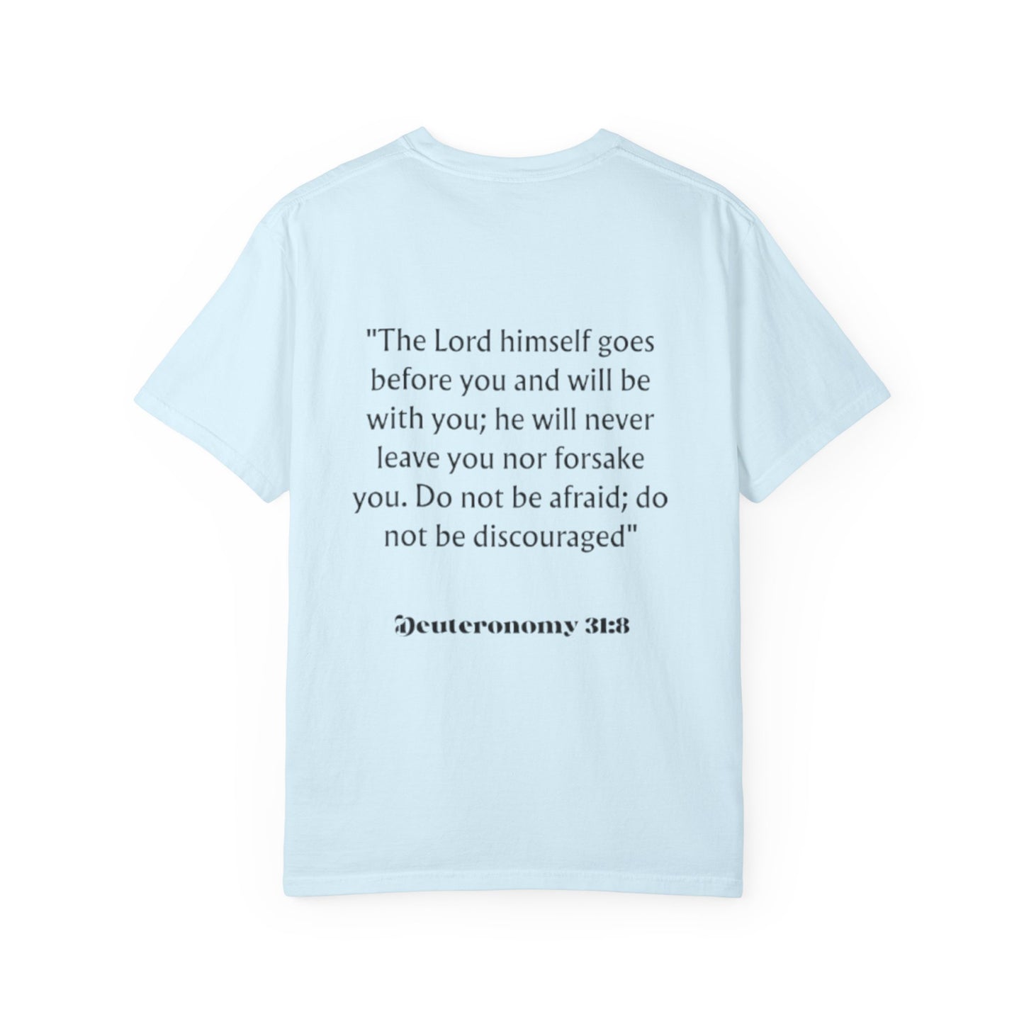 Faith Cross T‑Shirt — Christian Scripture Deuteronomy 31:8 Tee