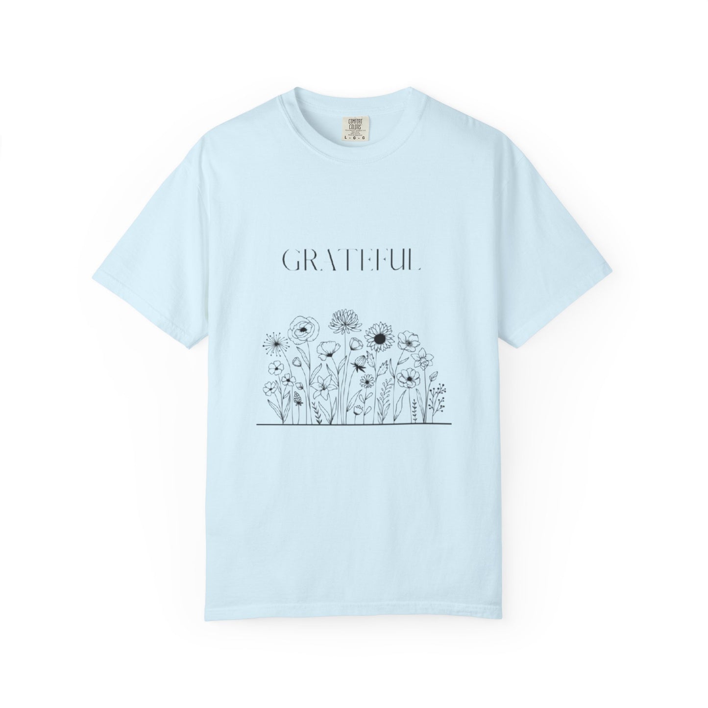 Grateful Floral T-Shirt — 'Grateful' Front with Scripture Back (Christian Faith Tee)