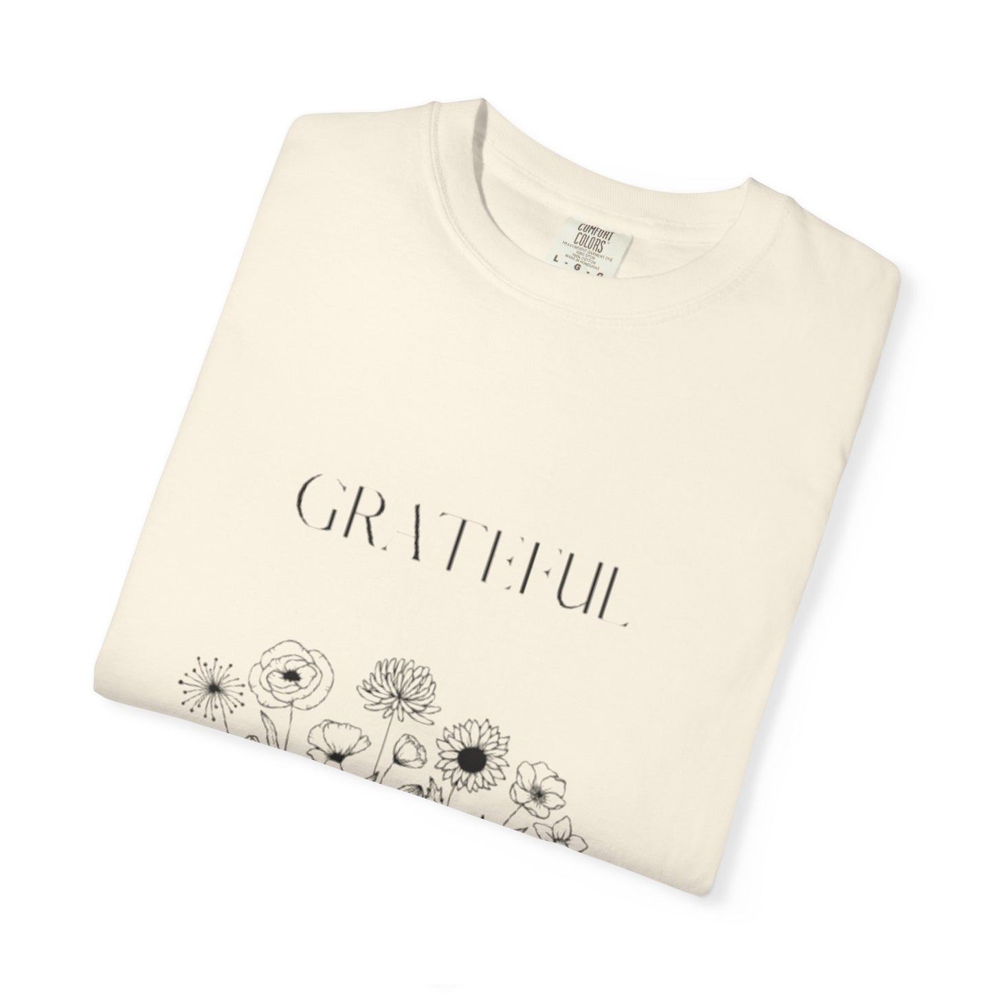 Grateful Floral T-Shirt — 'Grateful' Front with Scripture Back (Christian Faith Tee)