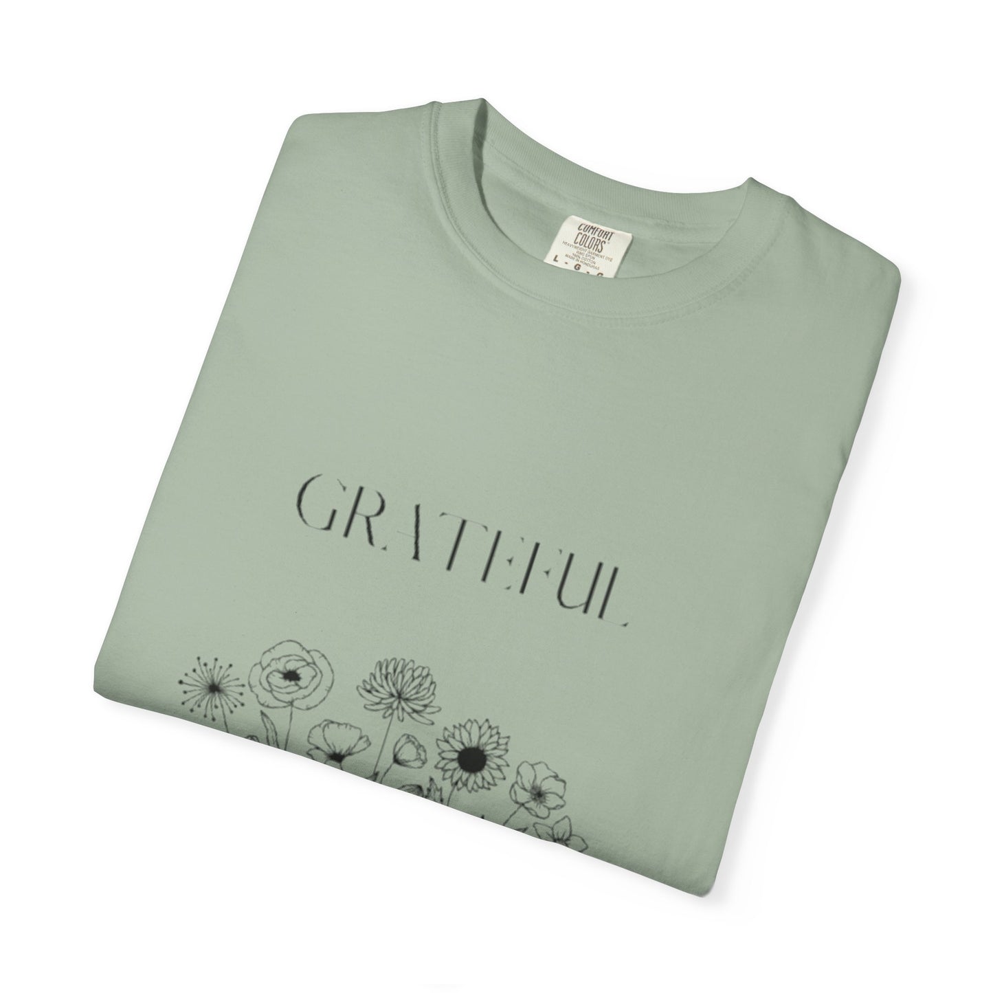 Grateful Floral T-Shirt — 'Grateful' Front with Scripture Back (Christian Faith Tee)