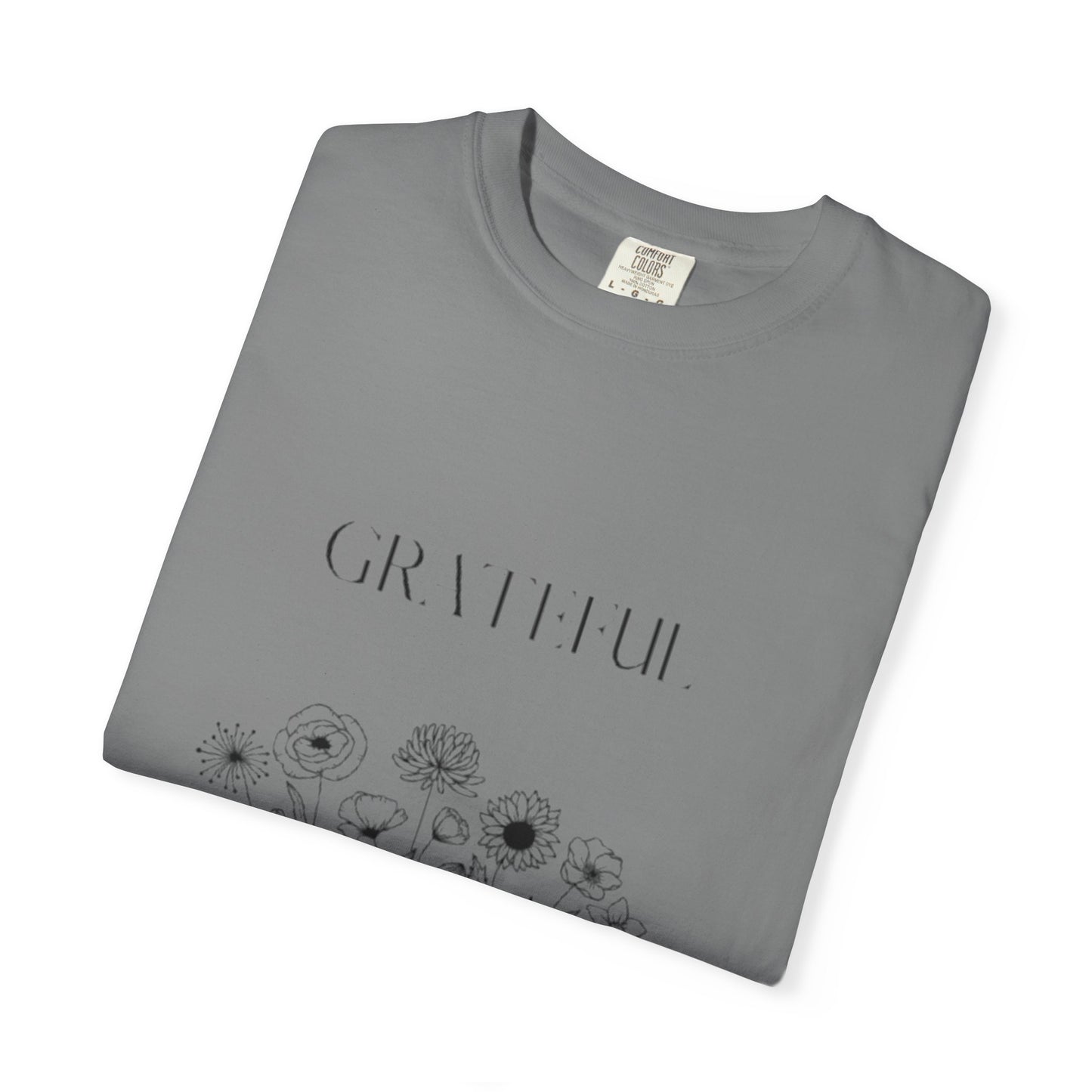 Grateful Floral T-Shirt — 'Grateful' Front with Scripture Back (Christian Faith Tee)