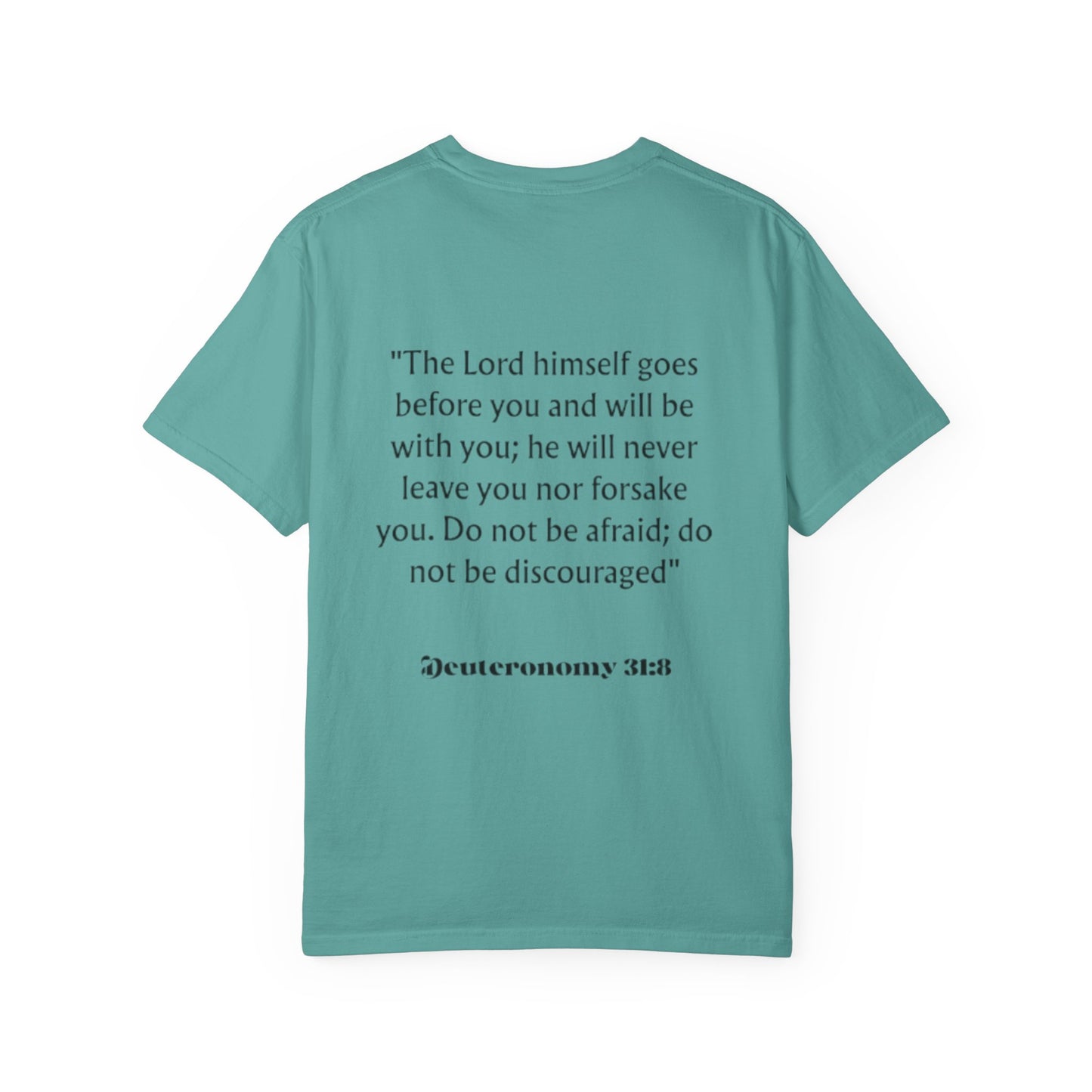 Faith Cross T‑Shirt — Christian Scripture Deuteronomy 31:8 Tee