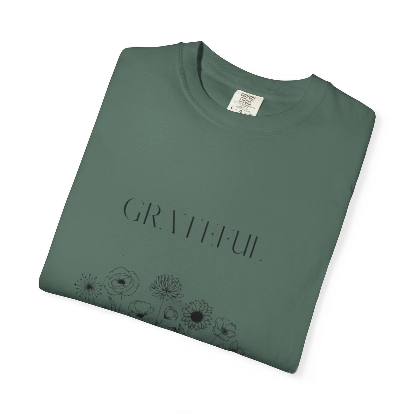 Grateful Floral T-Shirt — 'Grateful' Front with Scripture Back (Christian Faith Tee)