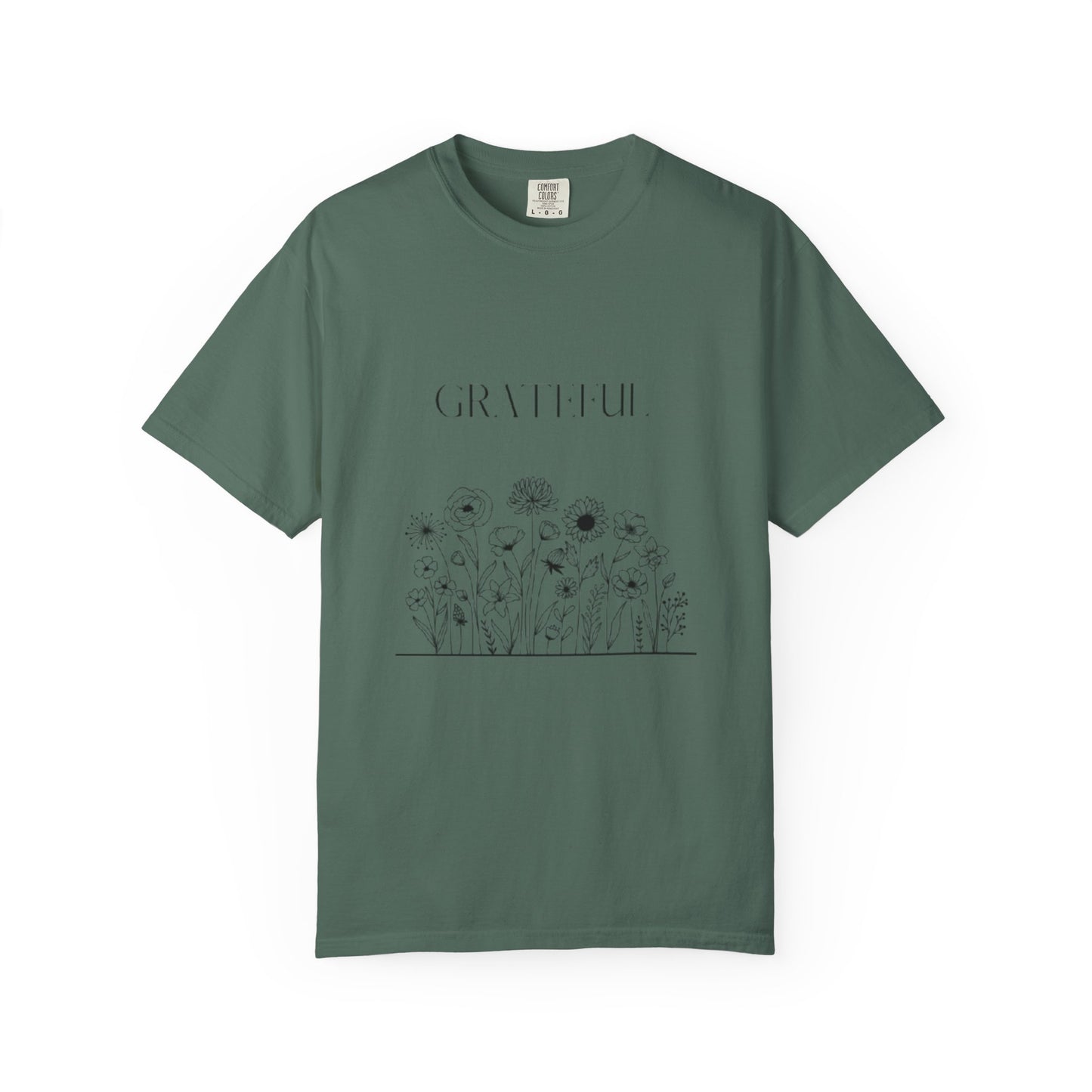 Grateful Floral T-Shirt — 'Grateful' Front with Scripture Back (Christian Faith Tee)