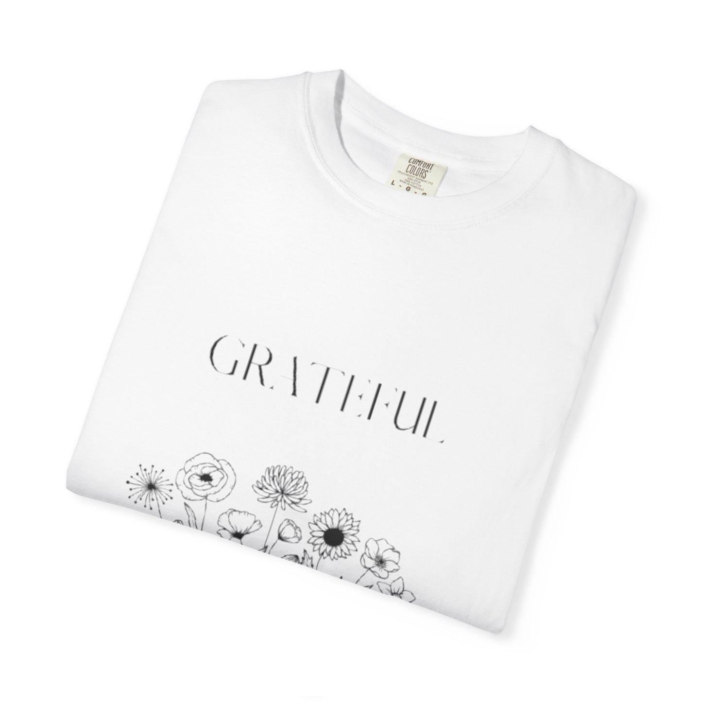 Grateful Floral T-Shirt — 'Grateful' Front with Scripture Back (Christian Faith Tee)