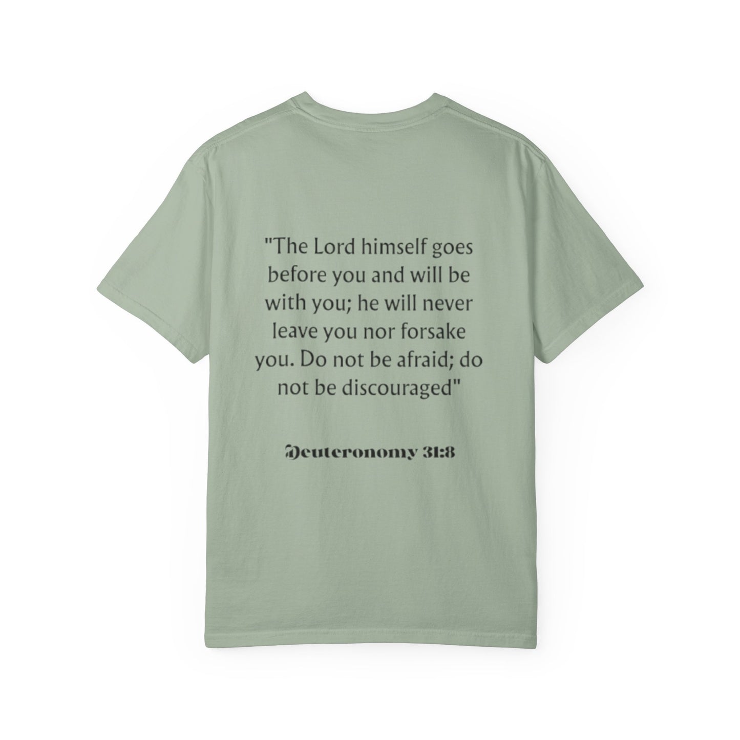 Faith Cross T‑Shirt — Christian Scripture Deuteronomy 31:8 Tee
