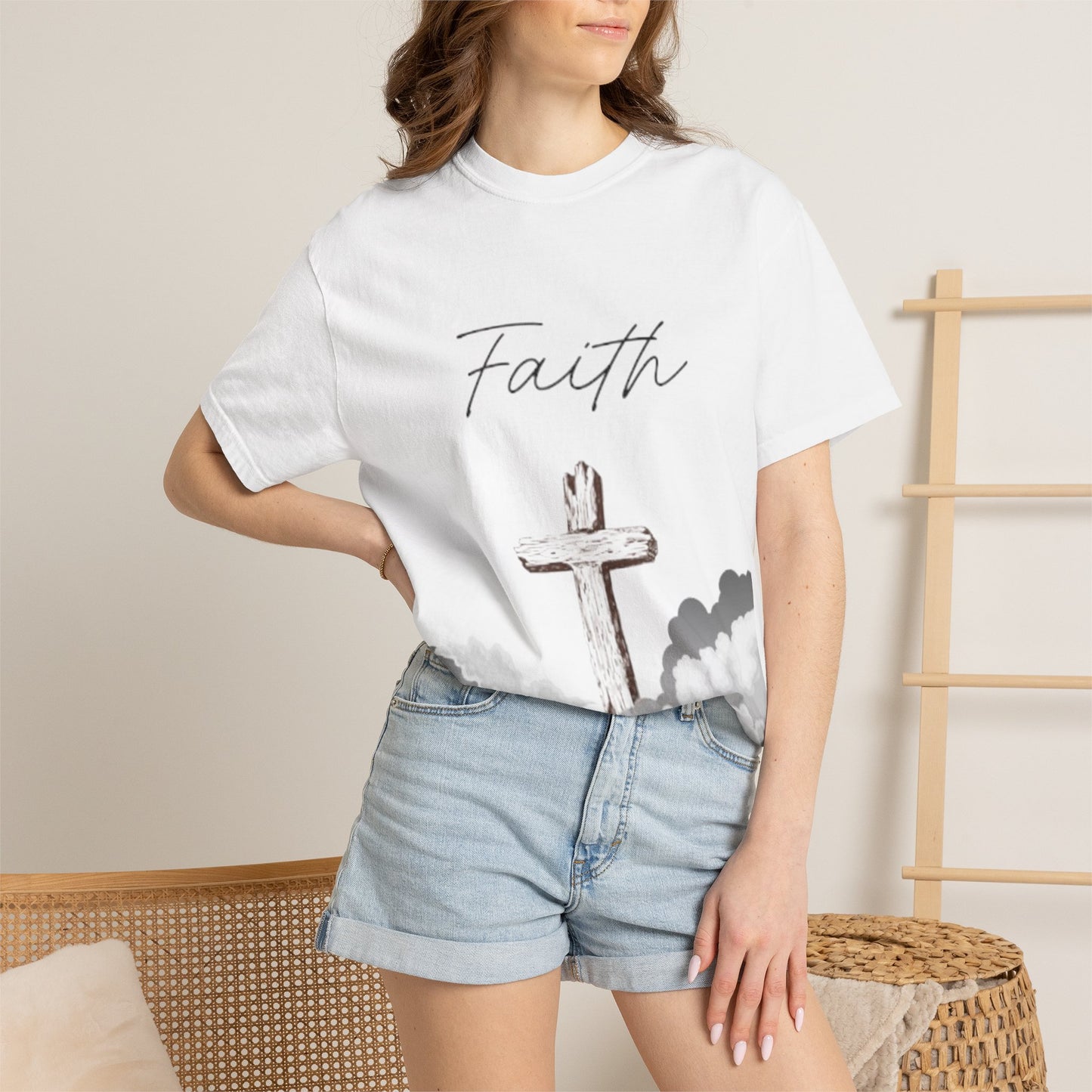 Faith Cross T‑Shirt — Christian Scripture Deuteronomy 31:8 Tee