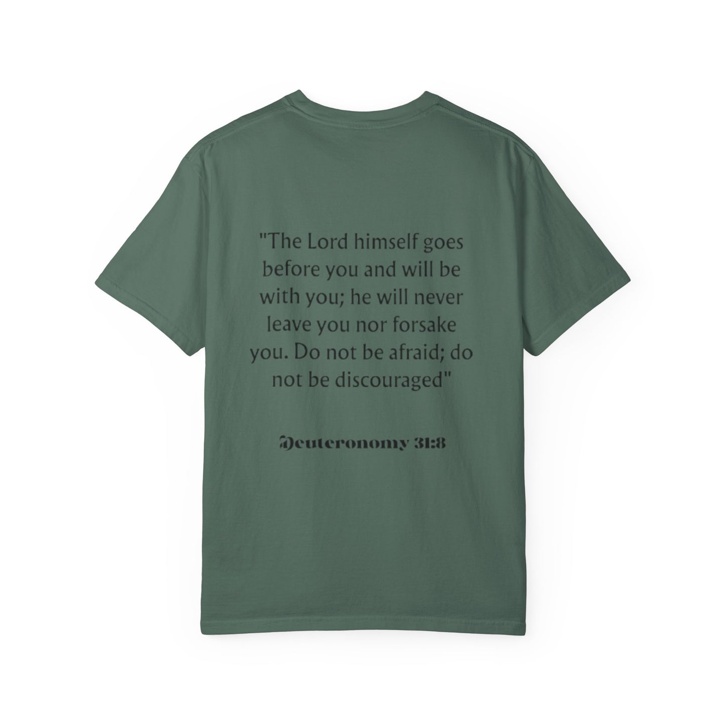 Faith Cross T‑Shirt — Christian Scripture Deuteronomy 31:8 Tee