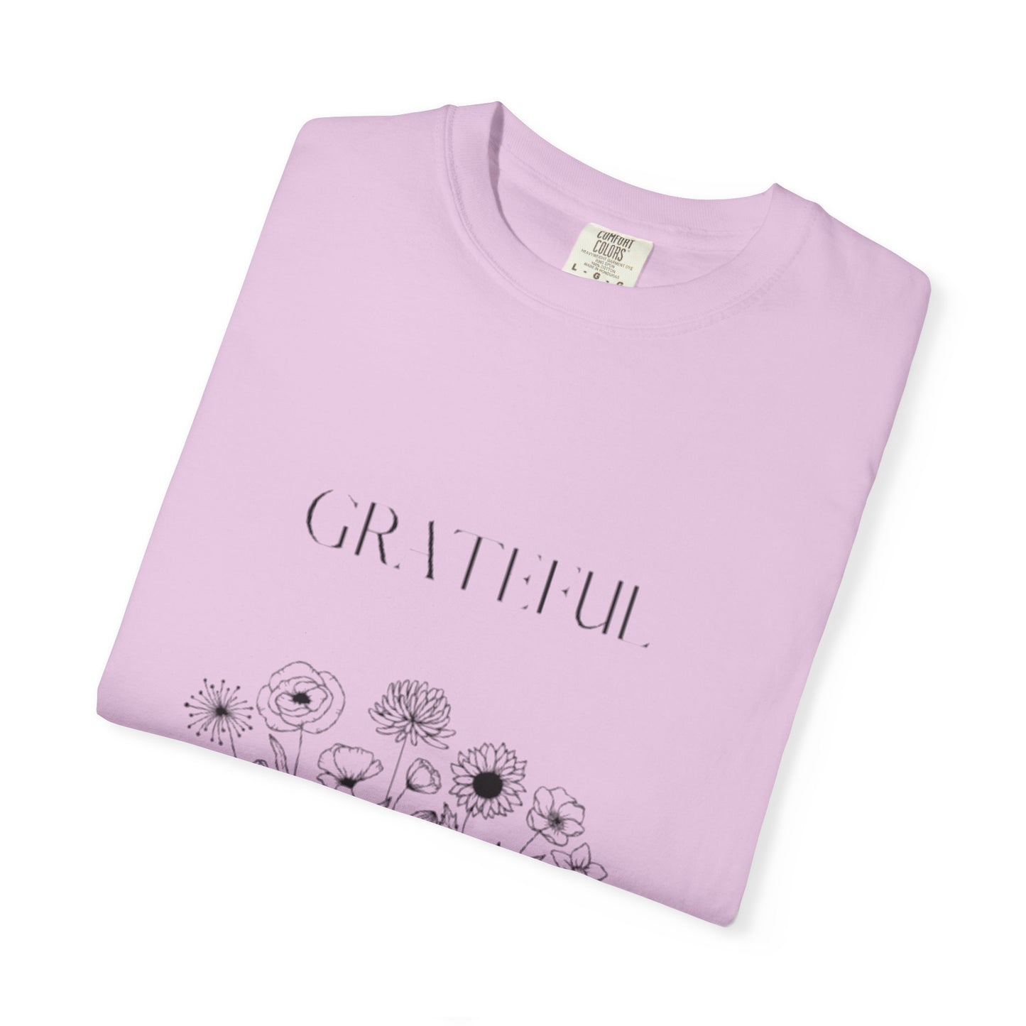 Grateful Floral T-Shirt — 'Grateful' Front with Scripture Back (Christian Faith Tee)