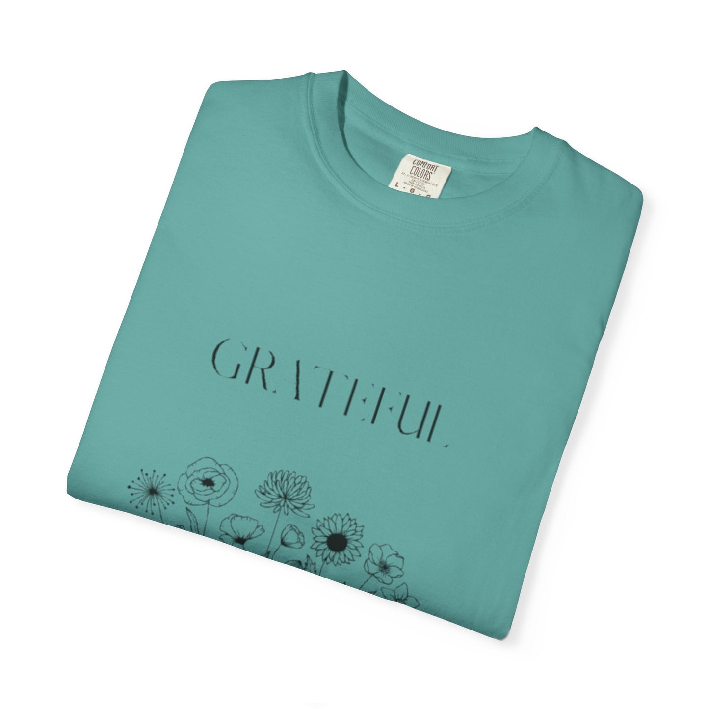 Grateful Floral T-Shirt — 'Grateful' Front with Scripture Back (Christian Faith Tee)