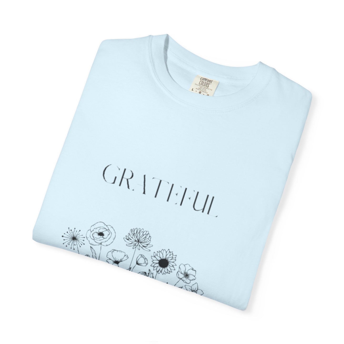 Grateful Floral T-Shirt — 'Grateful' Front with Scripture Back (Christian Faith Tee)