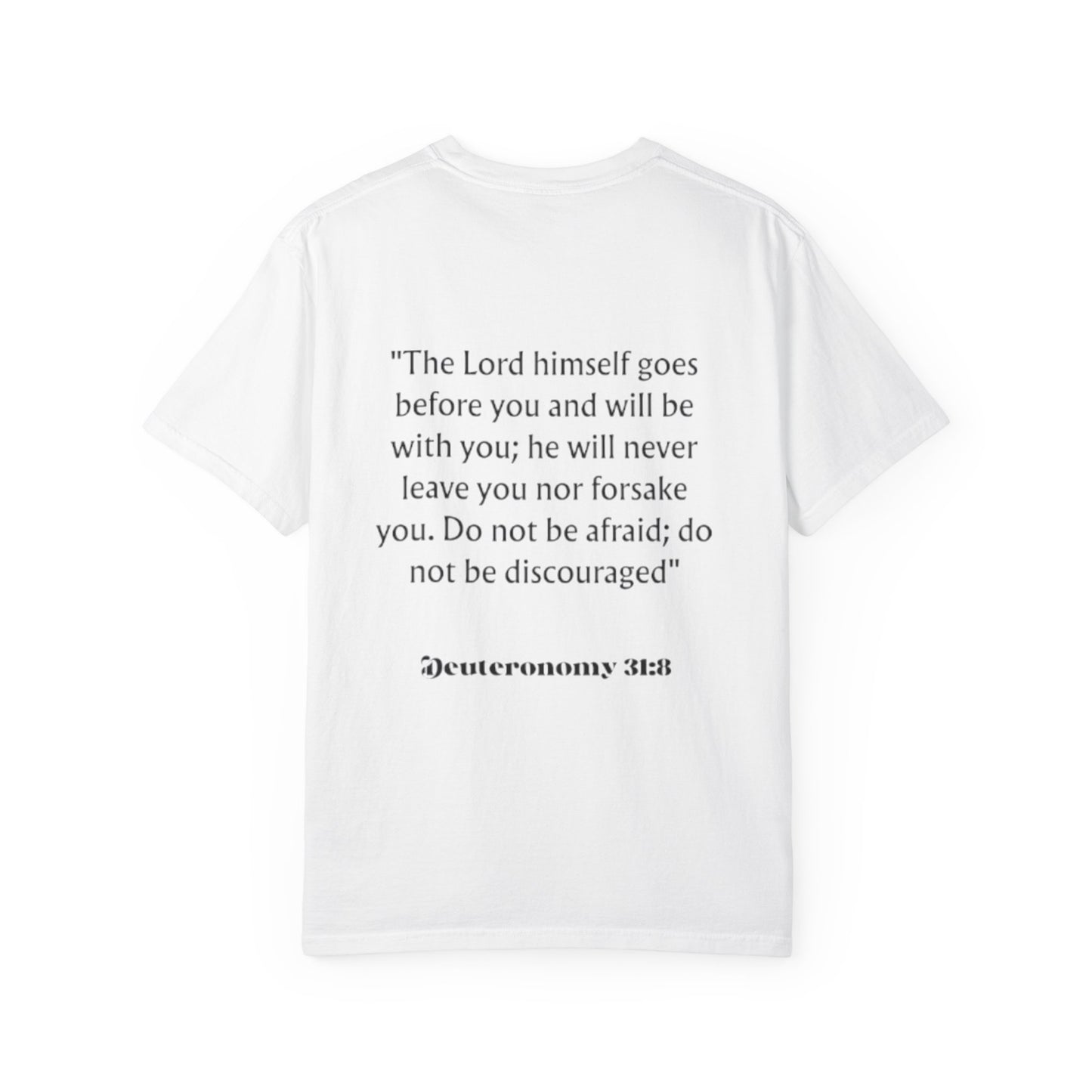 Faith Cross T‑Shirt — Christian Scripture Deuteronomy 31:8 Tee