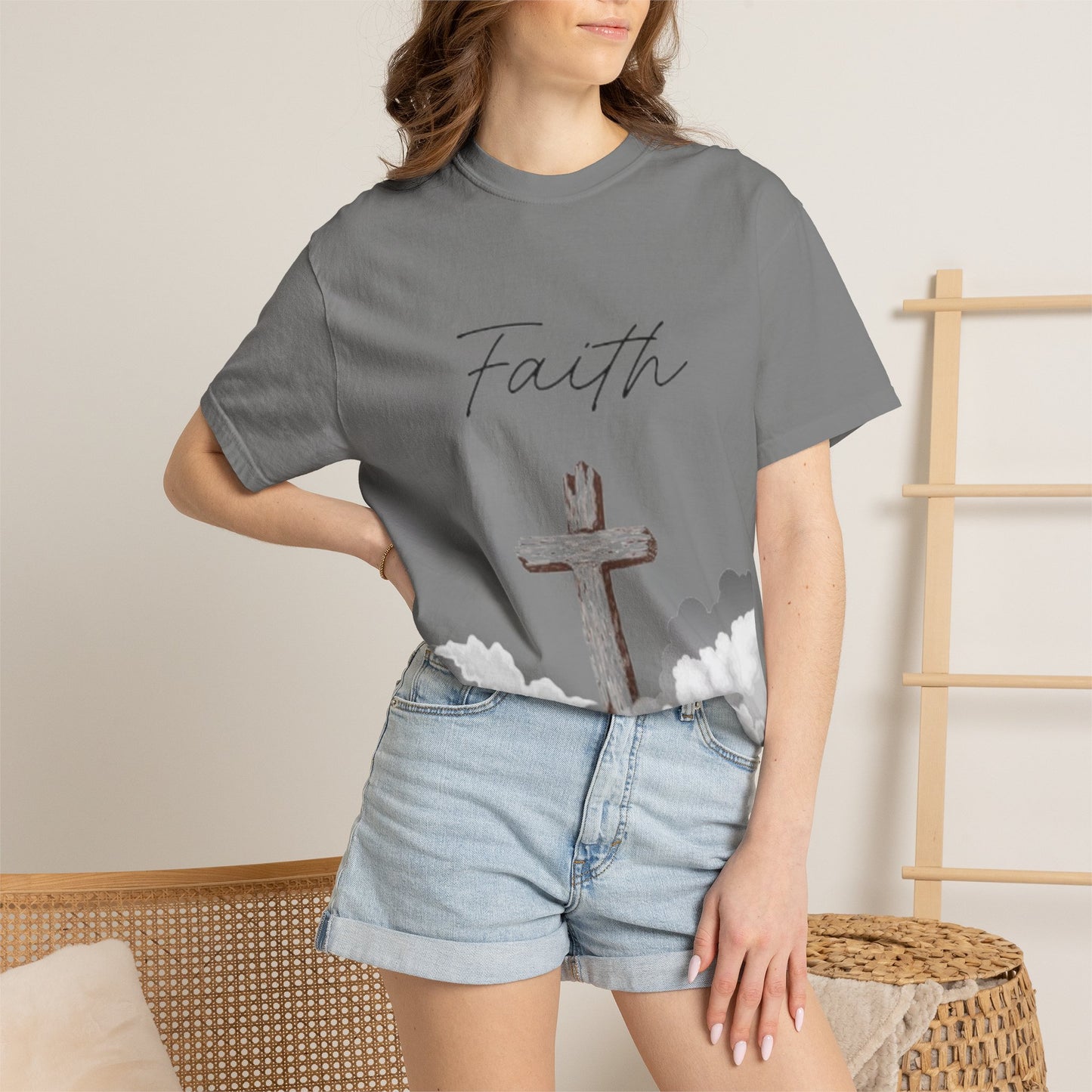 Faith Cross T‑Shirt — Christian Scripture Deuteronomy 31:8 Tee