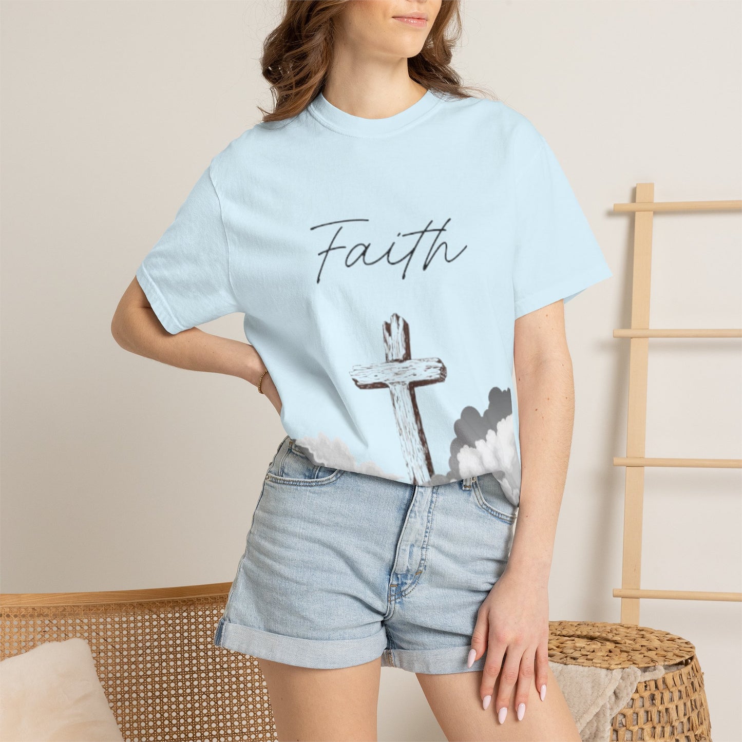Faith Cross T‑Shirt — Christian Scripture Deuteronomy 31:8 Tee