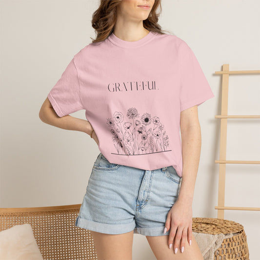Grateful Floral T-Shirt — 'Grateful' Front with Scripture Back (Christian Faith Tee)