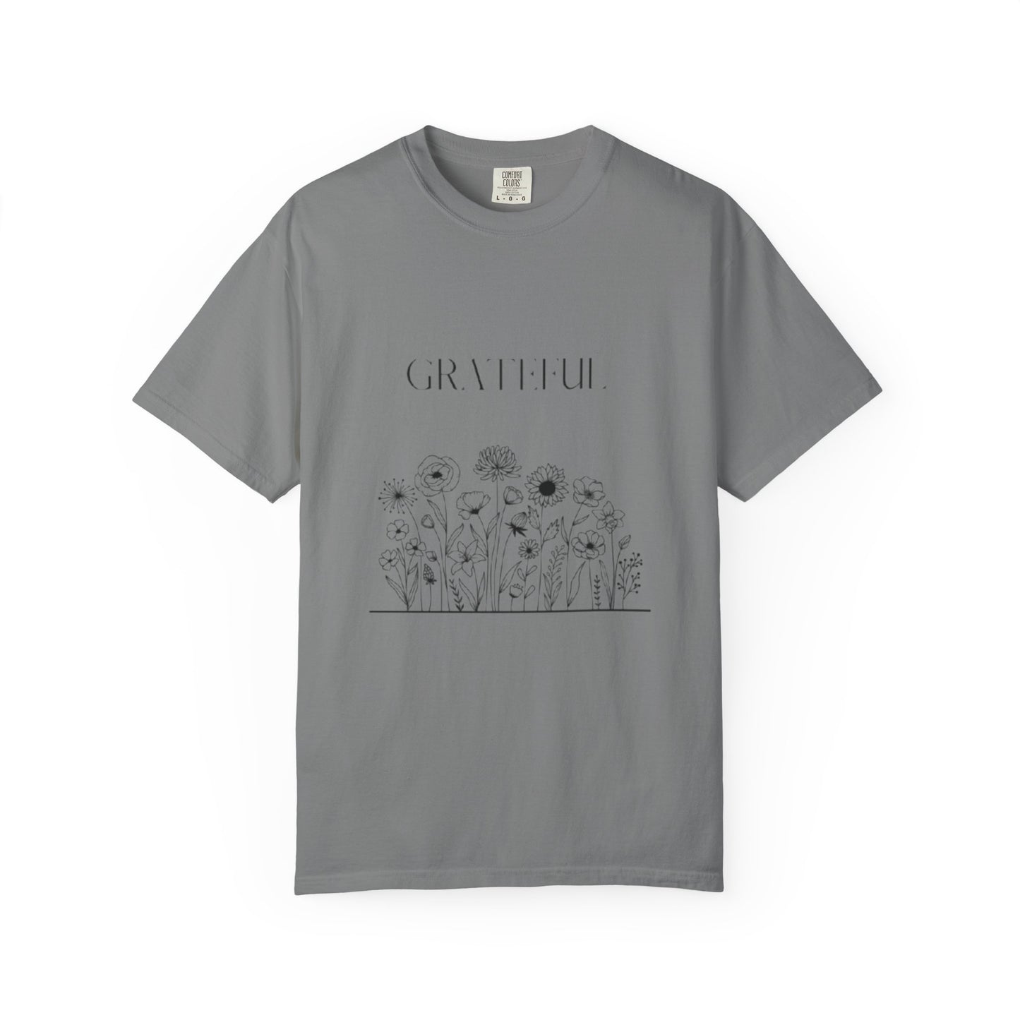 Grateful Floral T-Shirt — 'Grateful' Front with Scripture Back (Christian Faith Tee)