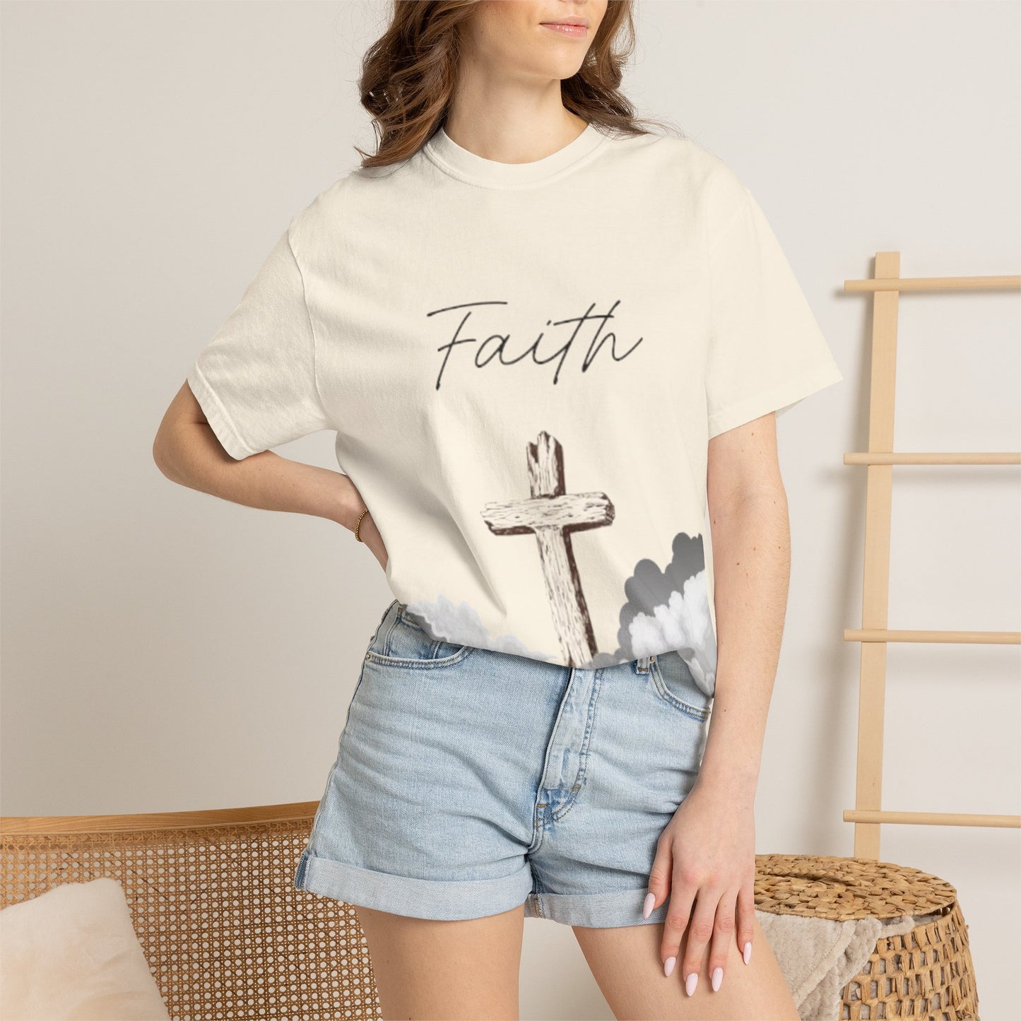Faith Cross T‑Shirt — Christian Scripture Deuteronomy 31:8 Tee