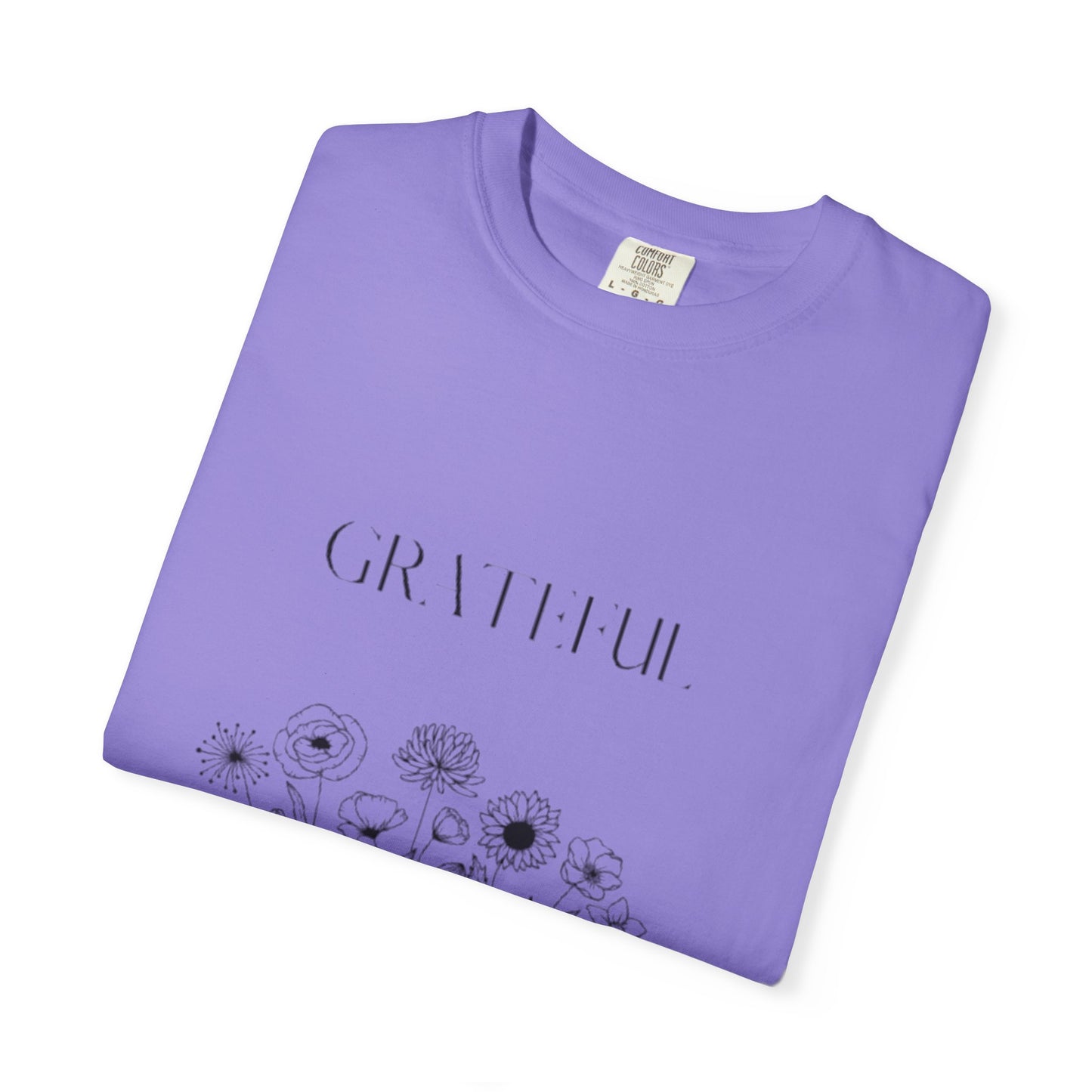 Grateful Floral T-Shirt — 'Grateful' Front with Scripture Back (Christian Faith Tee)