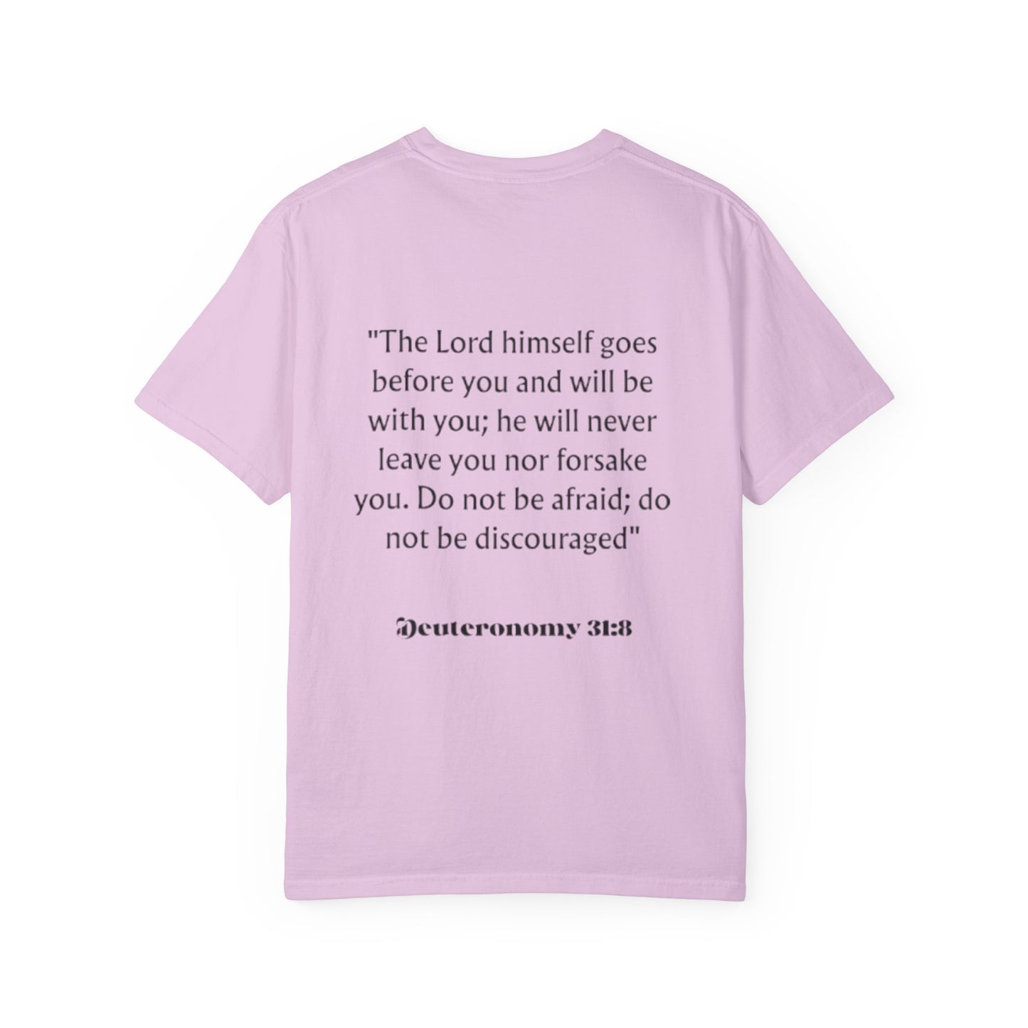 Faith Cross T‑Shirt — Christian Scripture Deuteronomy 31:8 Tee