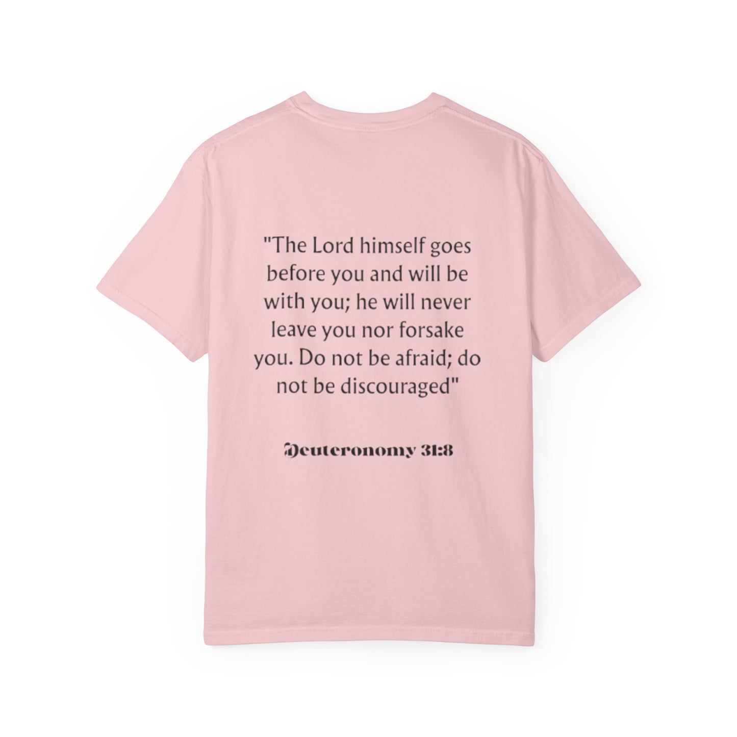 Faith Cross T‑Shirt — Christian Scripture Deuteronomy 31:8 Tee